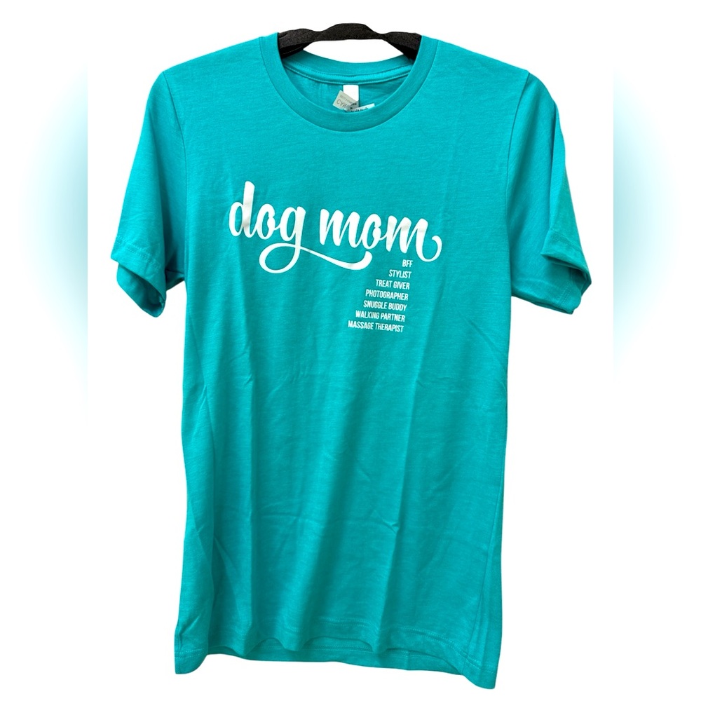 Canvas + Bella‎ Dog Mom T-Shirt Size Small Turquoise Luv The Paw